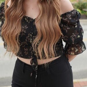 Cropped Floral Polyester Blouse